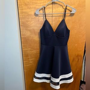 Navy and white fit and flare dress